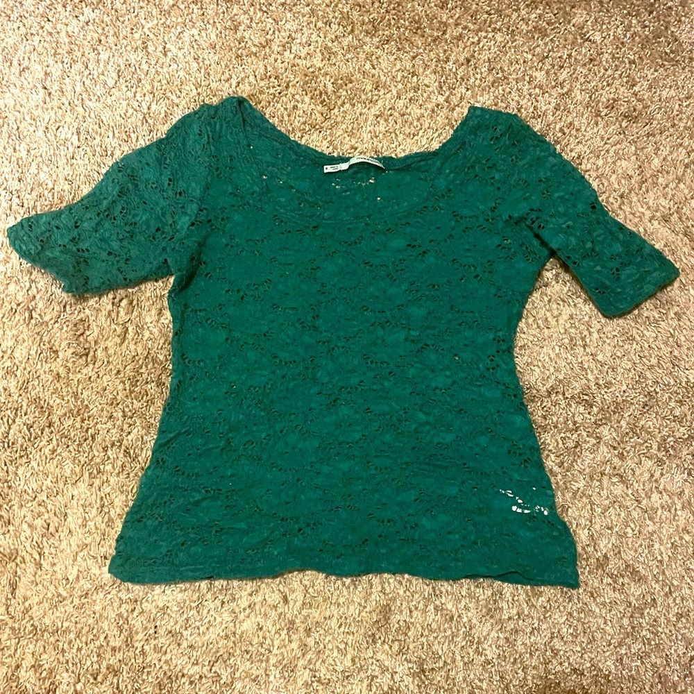 Maurices Womens Emerald Lace Short Sleeve Small Blouse